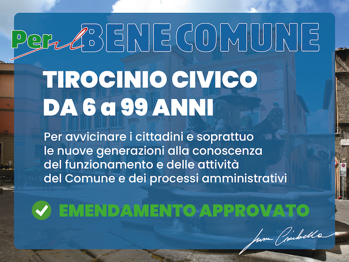 Viterbo avrà il Tirocinio Civico per tutti i cittadini da 6 a 99 anni